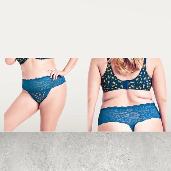 HIPS & CURVES Cotton Print Thong - teal floral plus size 22/24 NWT - Picture 3 of 3